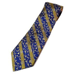 Robert Talbott Best Of Class Mens Blue Gold Floral Stripe Textured 100% Silk Tie